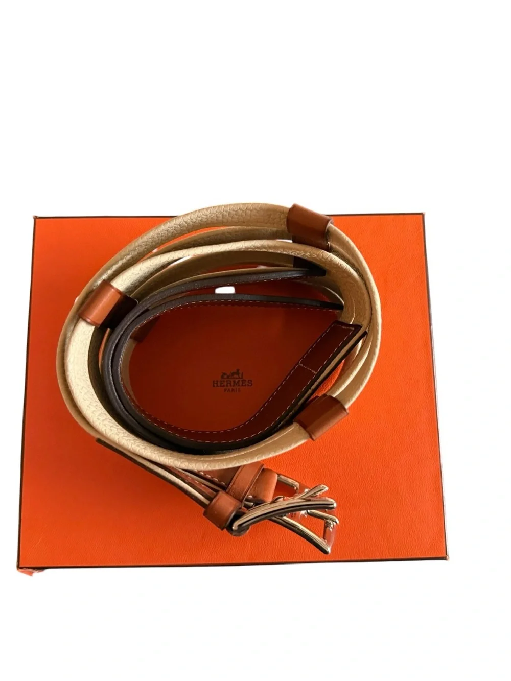 Hermes Two-Tone 2009 Leather Etriviere Double-Strap Belt Sz 31in/80cm (Medium)